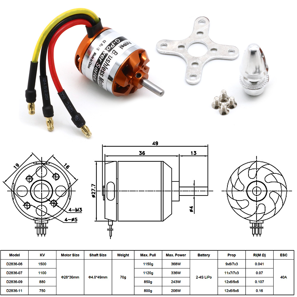 Motor RC D2836 750KV 1500KV 88 - Rc Helicopter Motor reseña y precio